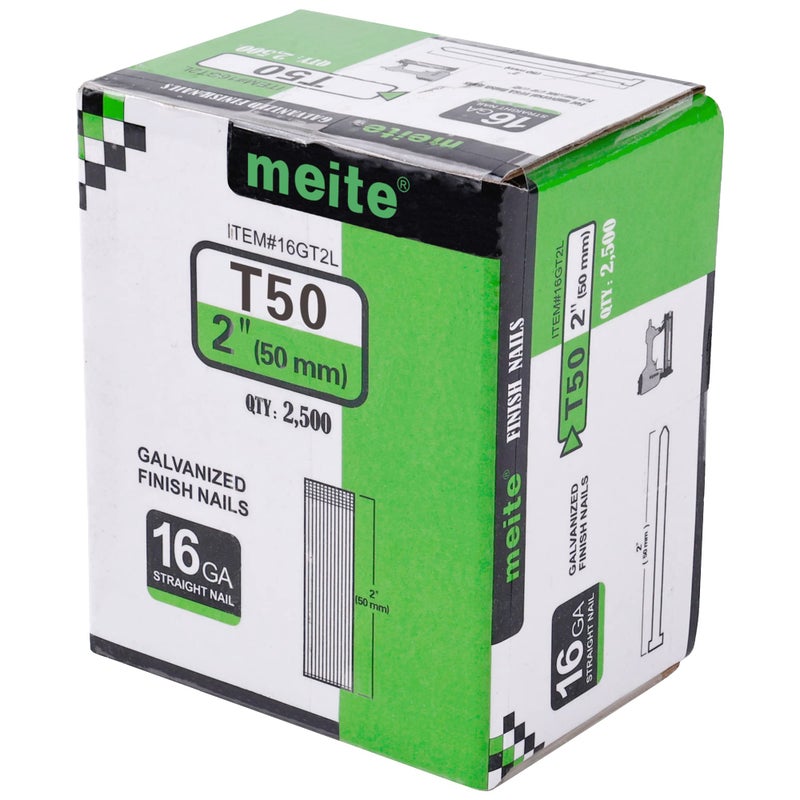 Meite مسامير تشطيب ميتي 16 قياس، 2 إنش مجلفنة 16GA، مسمار تشطيب صغير مستقيم، مثالي للأعمال الخشبية، والتنجيد، ومشاريع الإطار (2,500 عد - Image 2